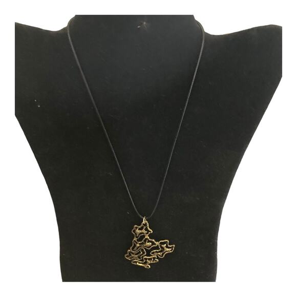 Boho Chic Minimalist Faux Gold Coated Black String Outline Pendant Necklace - Picture 2 of 10